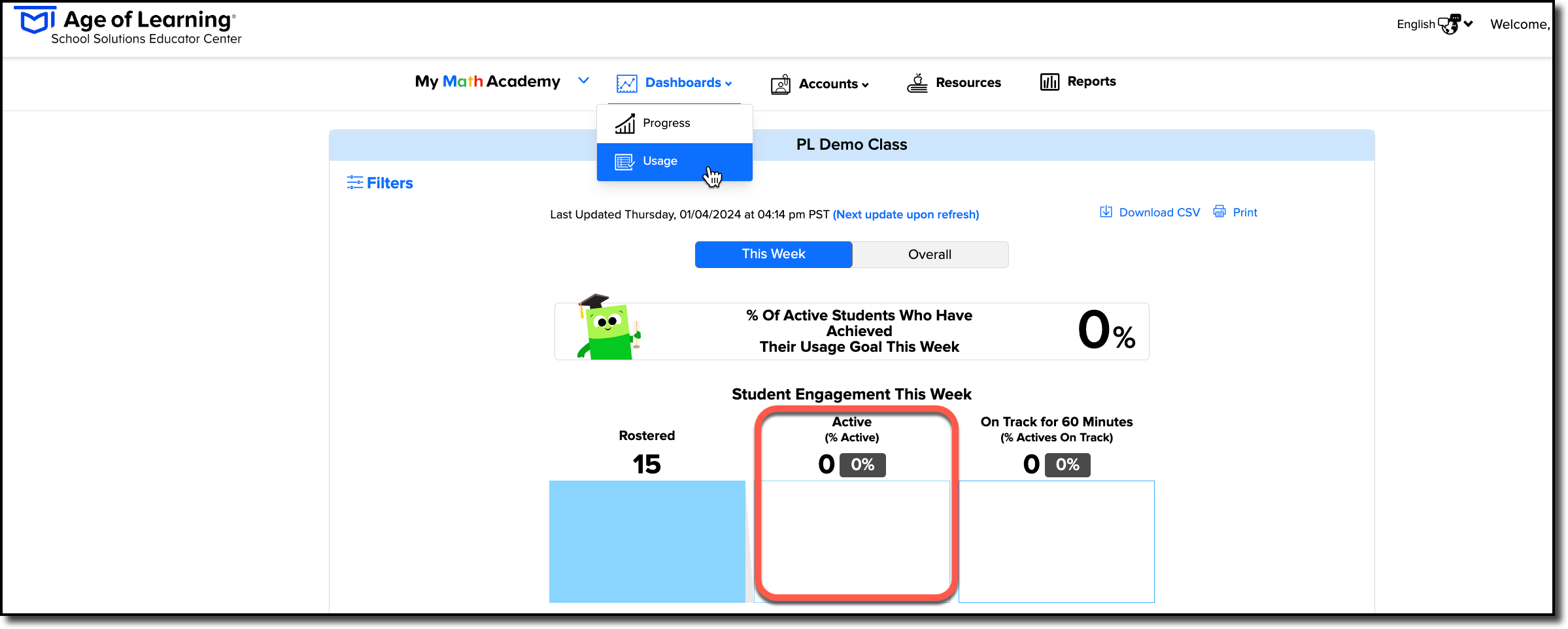 How do I find data on active students? School Solutions Support Age