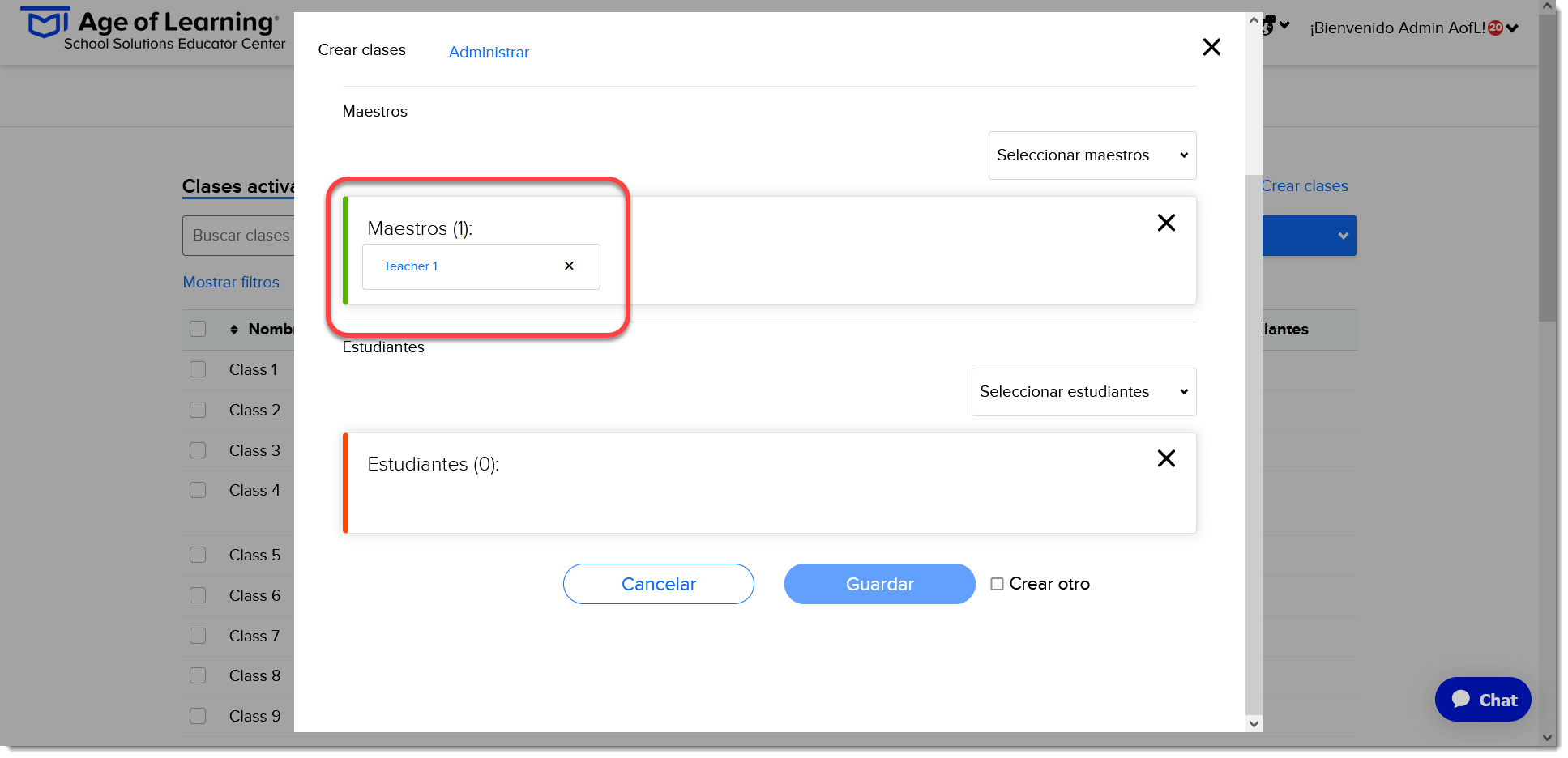 Crear Clases Maestros section (Spanish).png