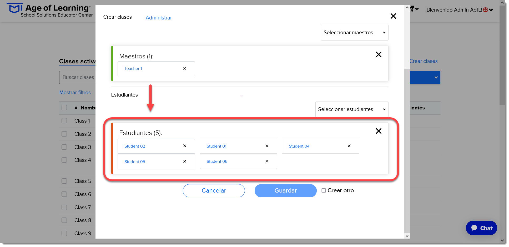 Crear clases student section (Spanish).png