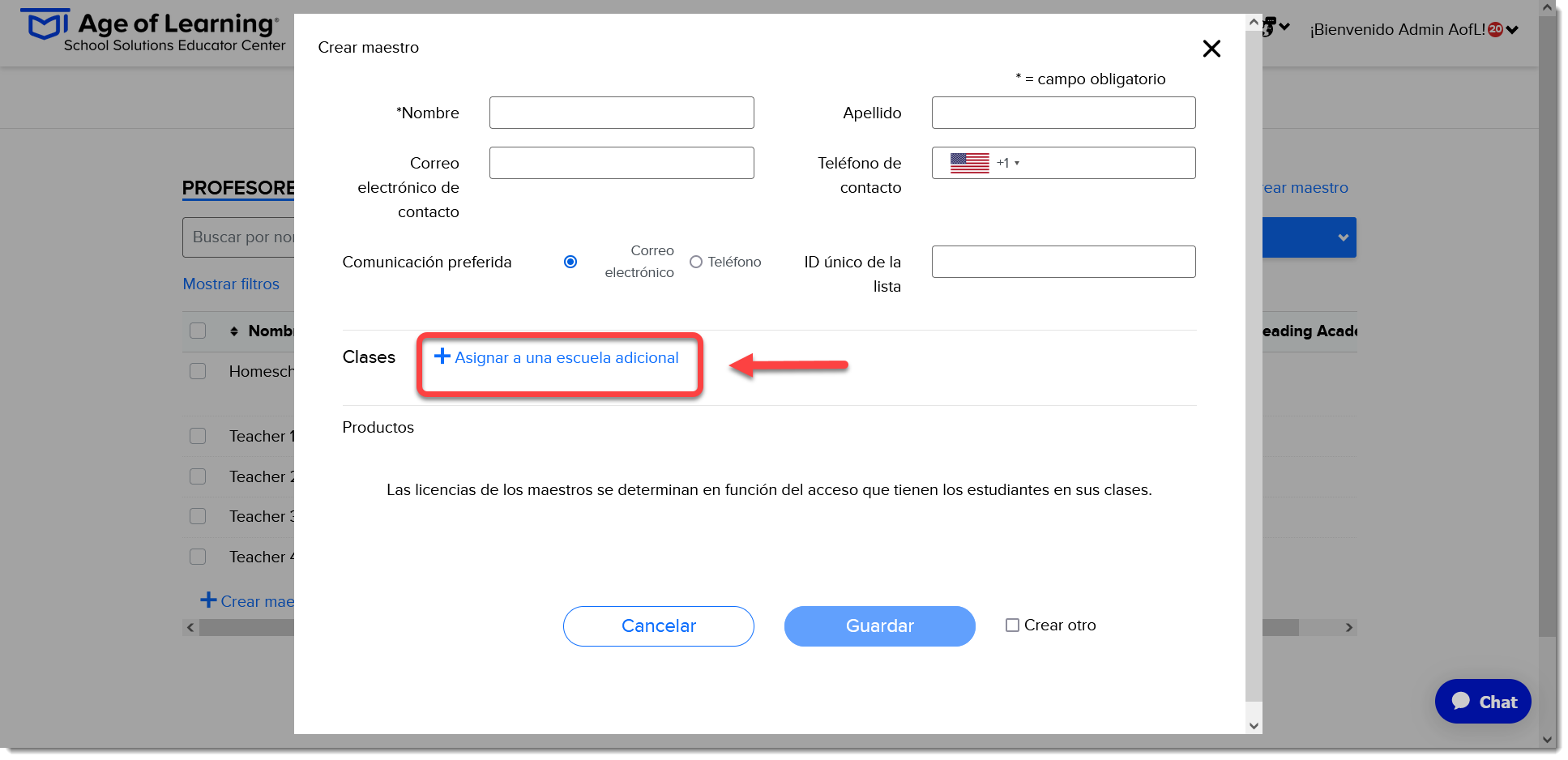 Crear maestro Asignar a una escuela adicional (Spanish).png