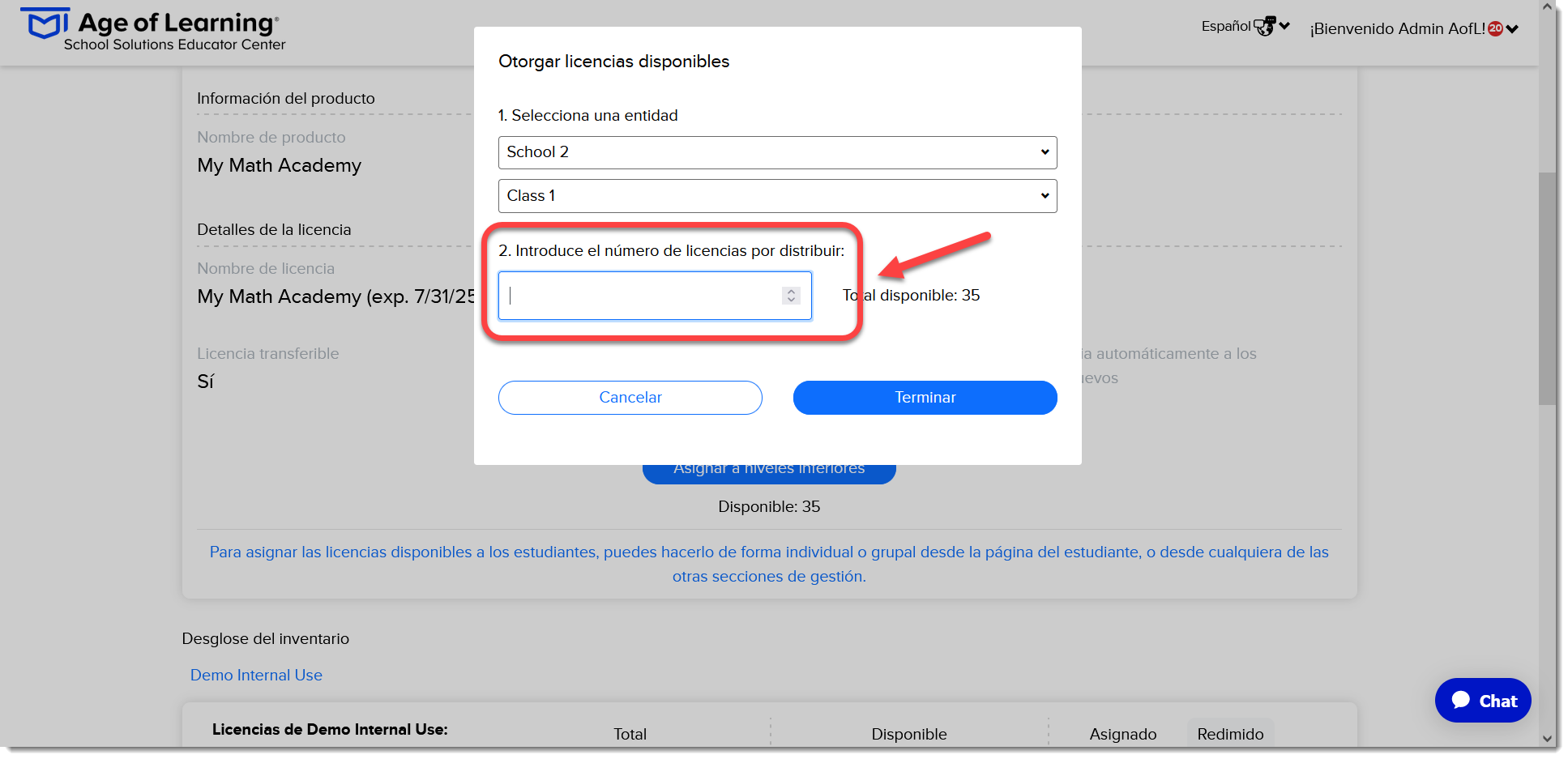 Introduce el numero de licencias por distribuir (Spanish).png
