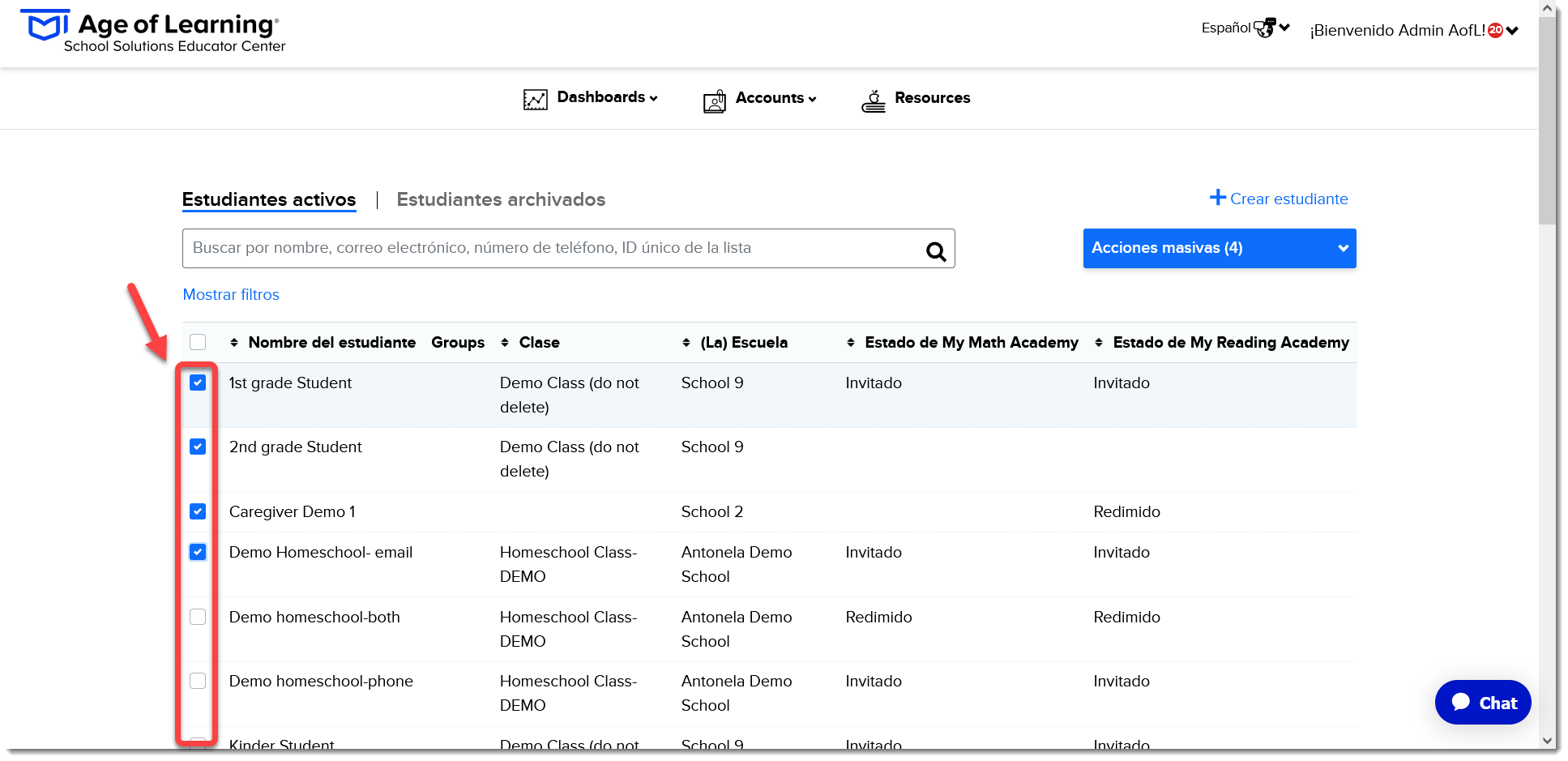 checkbox Estudiantes activos (Spanish).png