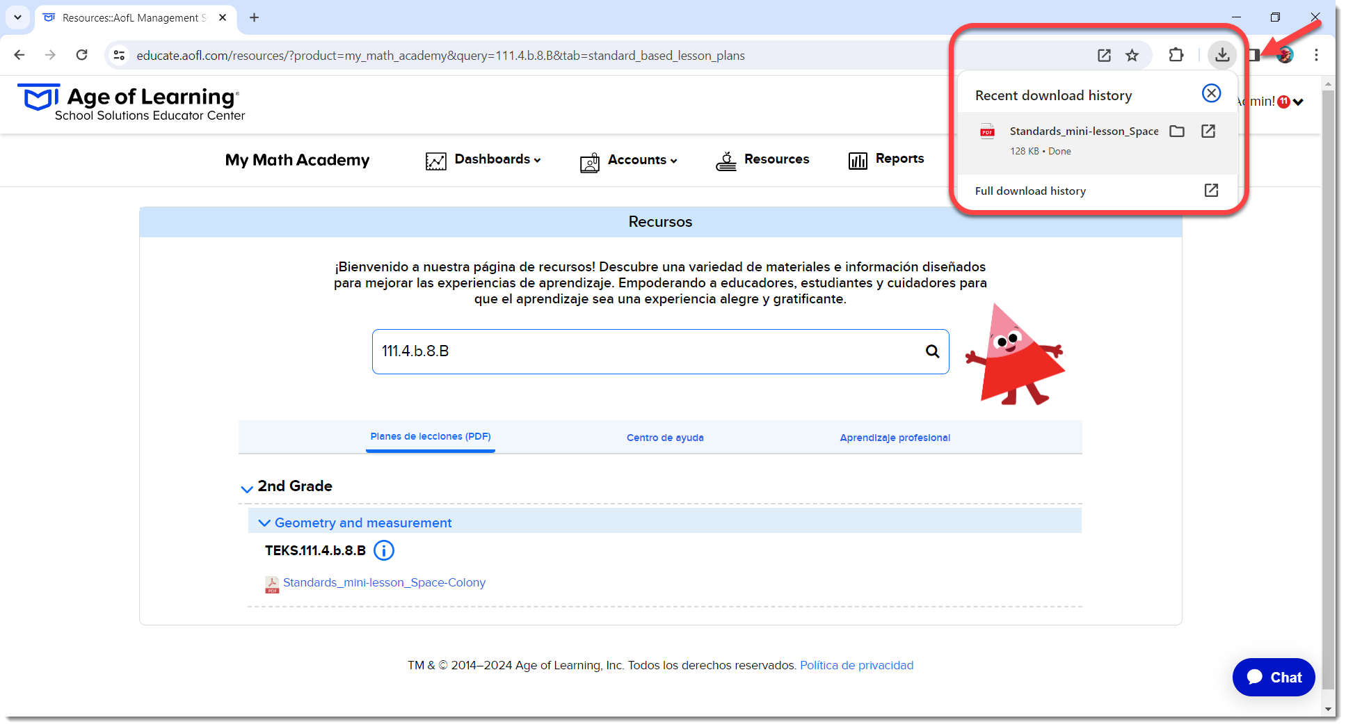 Recent download history Standards (Spanish).png