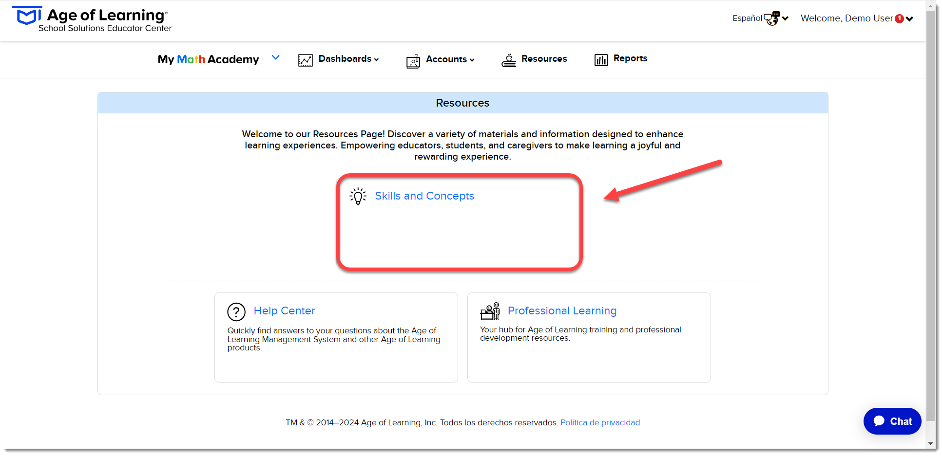 Skills and Concepts - Resources Page (Spanish).png