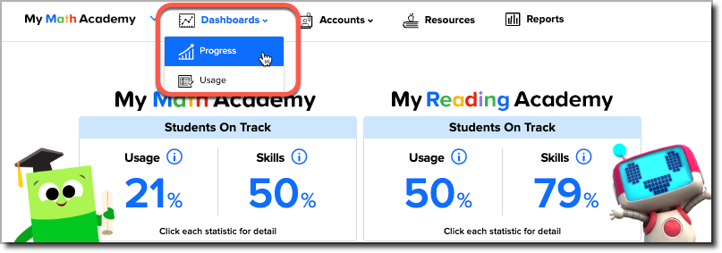 Dashboards - Progress menu.png